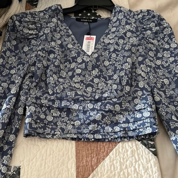 🆕️ Sugarlips Set of Top + Skirt with Smocked Waist in Blue & White Print. NWT - Picture 8 of 14